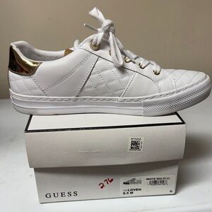 GUESS Women's Sneakers in White with Gold Details